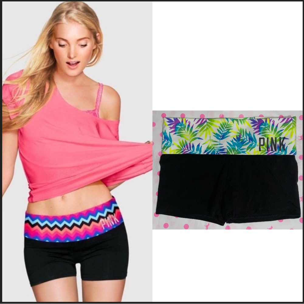 1 New Victoria’s Secret PINK yoga Foldover shortie shorts PINK shorts pink neon